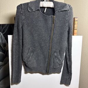 Free People Charcoal Knit Zip-Up Jacket
